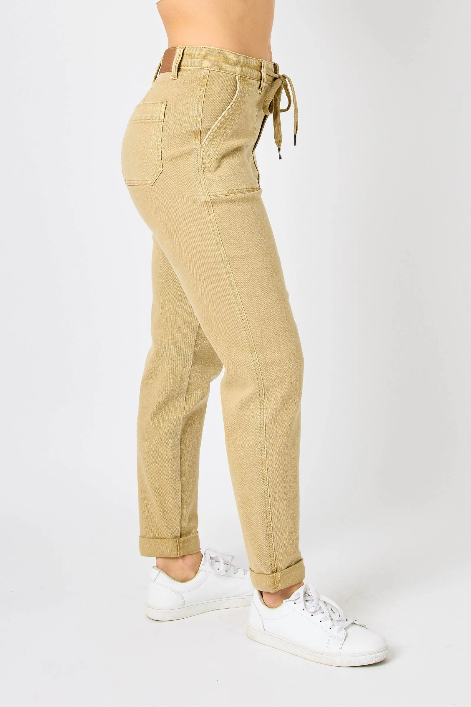 Judy Blue High Waist Khaki Garment Dyed Cuffed Joggers