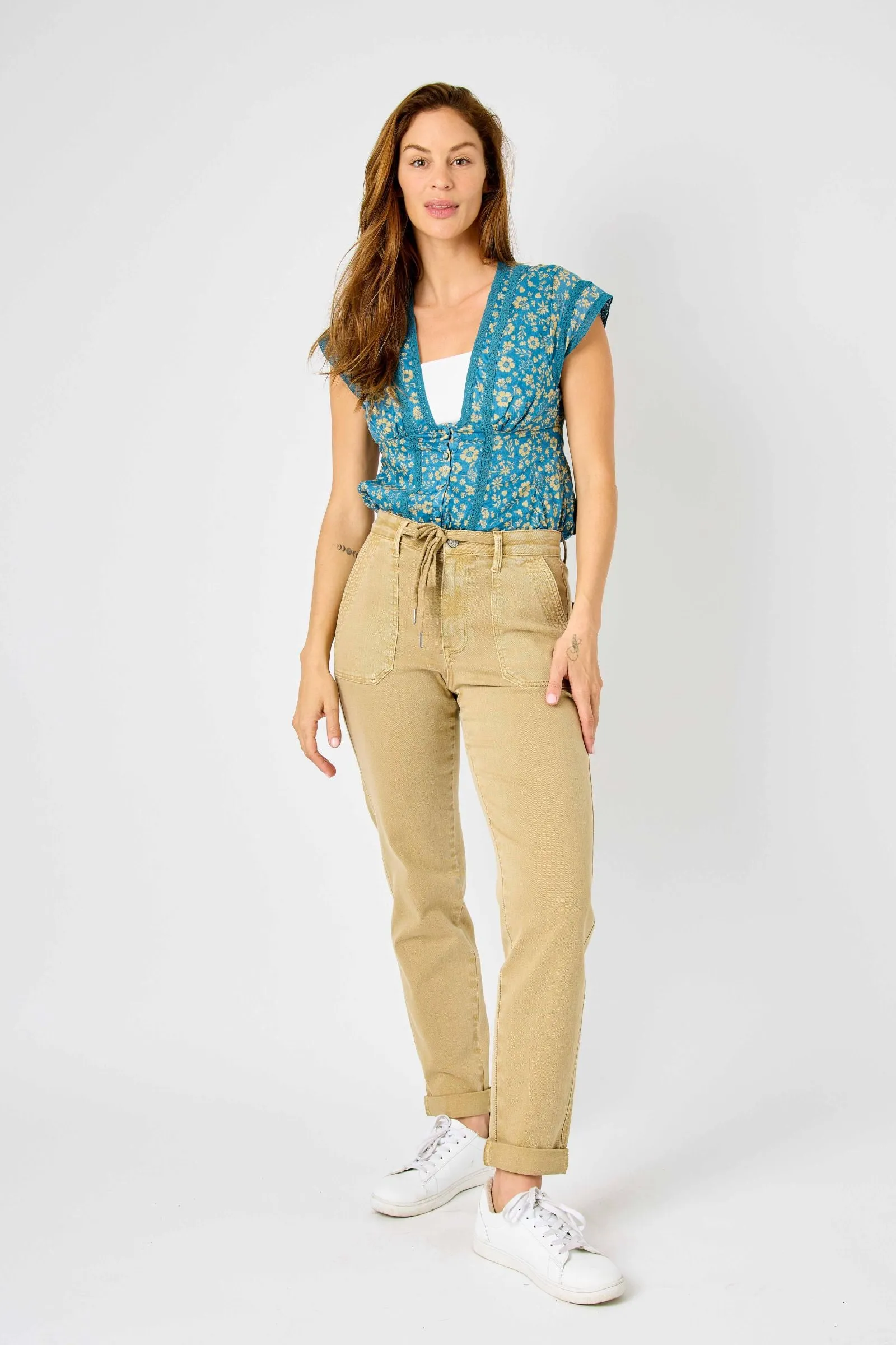 Judy Blue High Waist Khaki Garment Dyed Cuffed Joggers