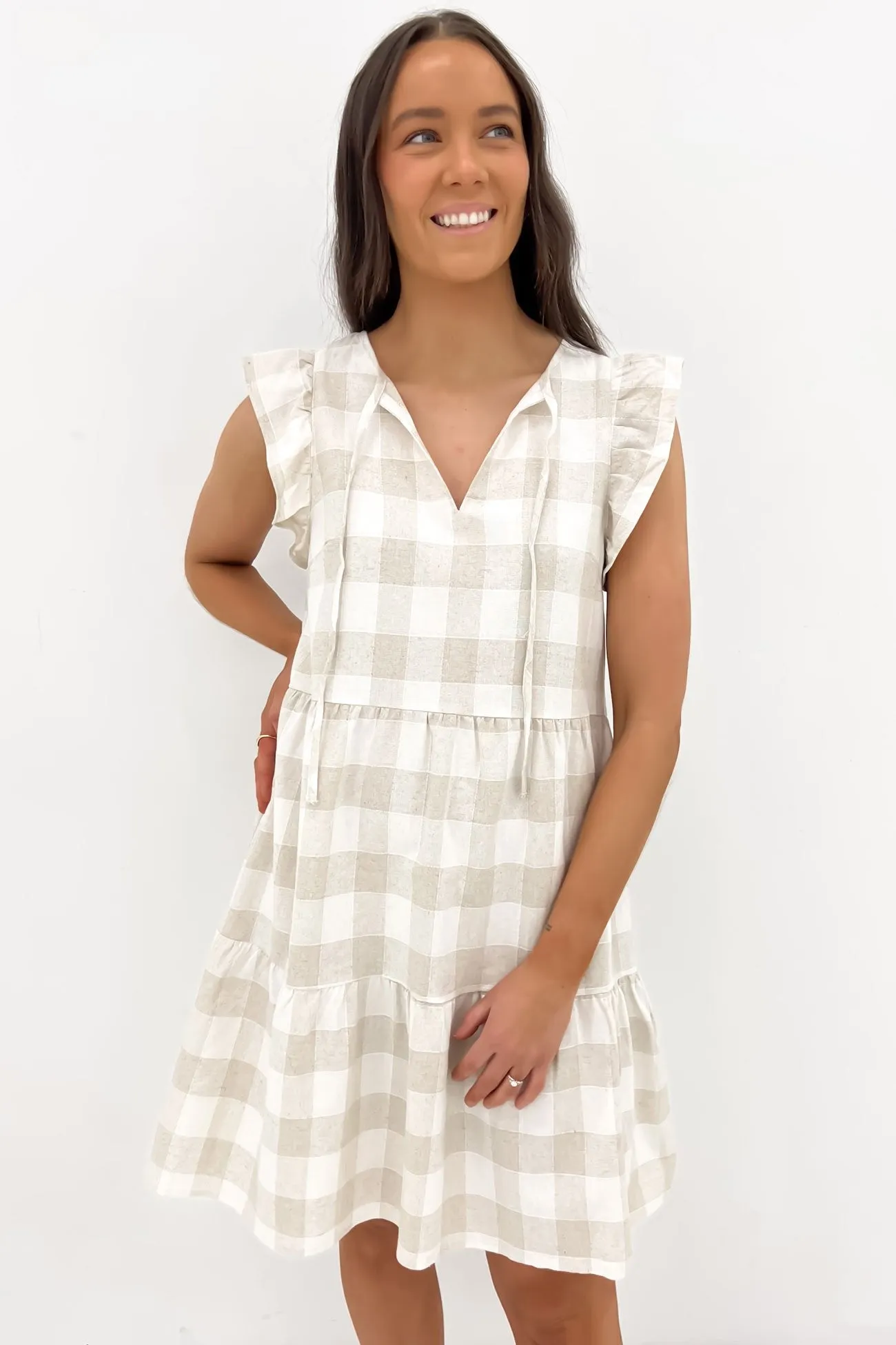 Julia Mini Dress Beige Check