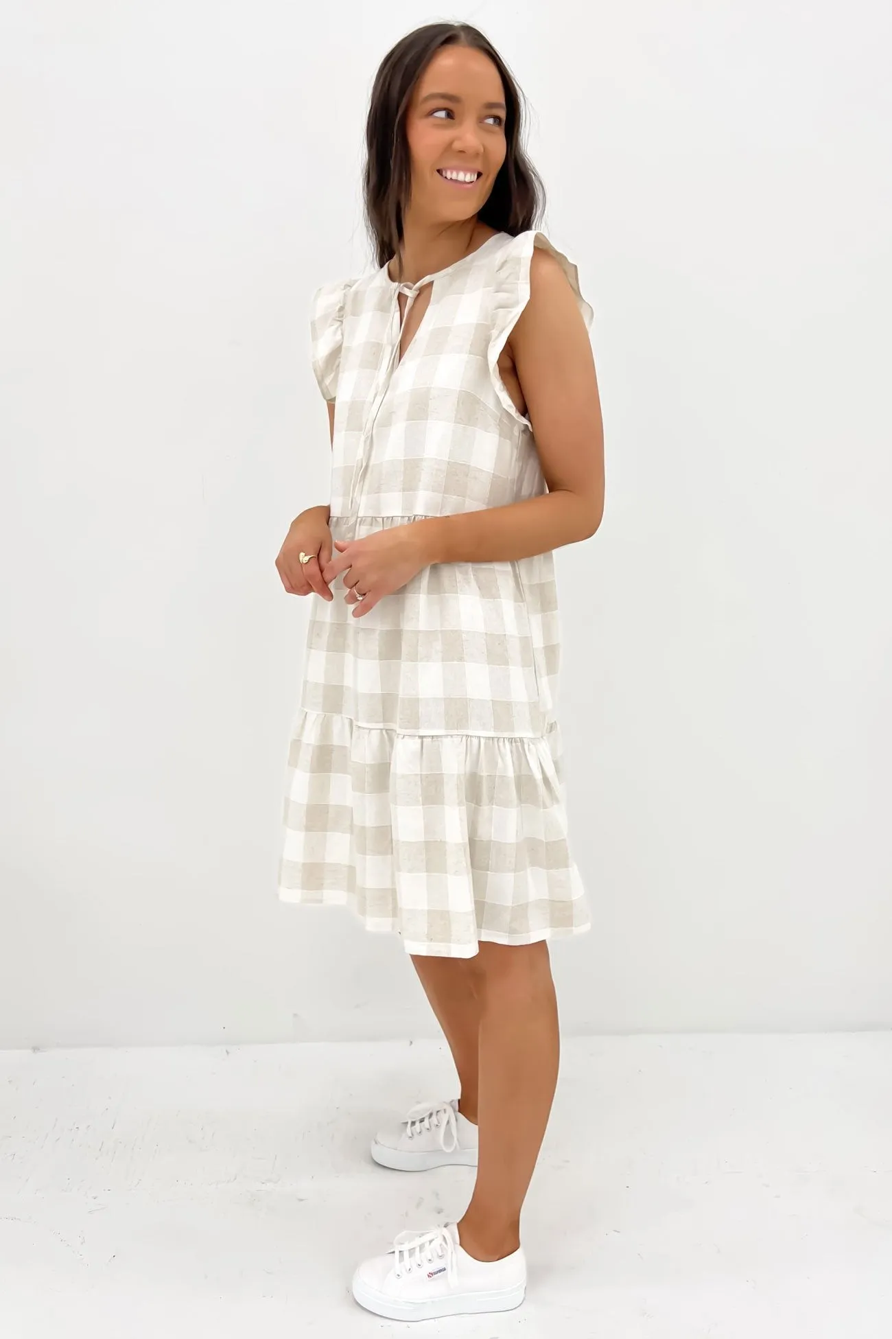 Julia Mini Dress Beige Check