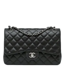 Jumbo Classic Double Flap Quilted Lambskin Shoulder Bag with Chain Straps