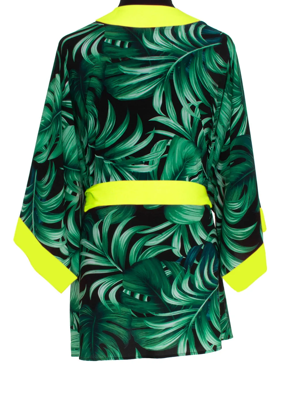 Jungle - Monstera Black / Green Kimono (Neon Yellow)