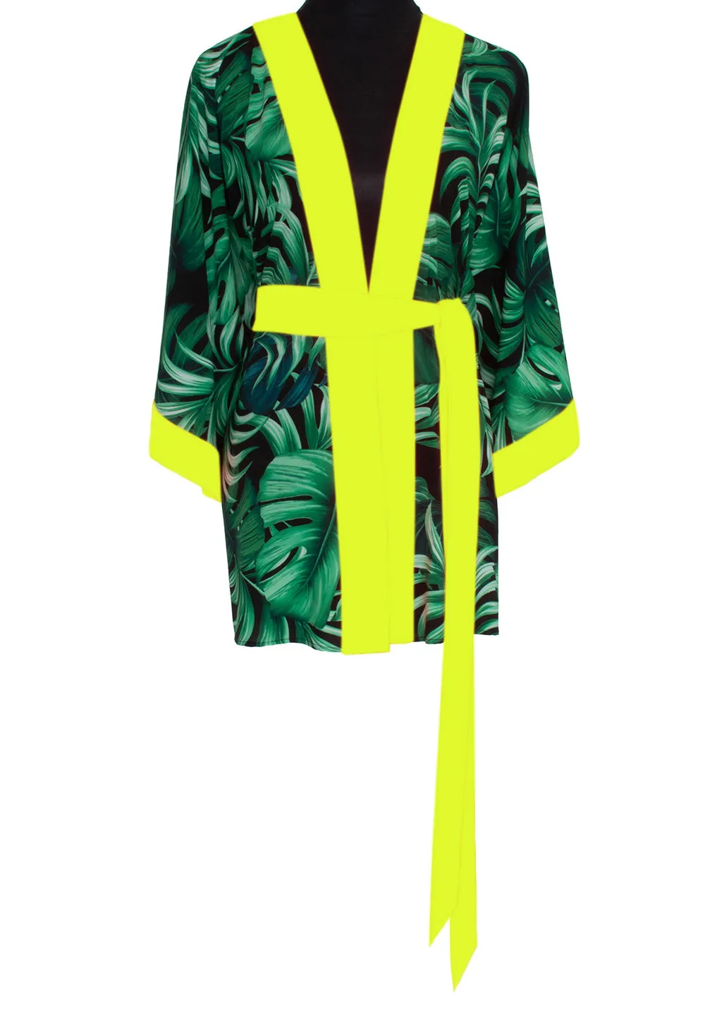 Jungle - Monstera Black / Green Kimono (Neon Yellow)