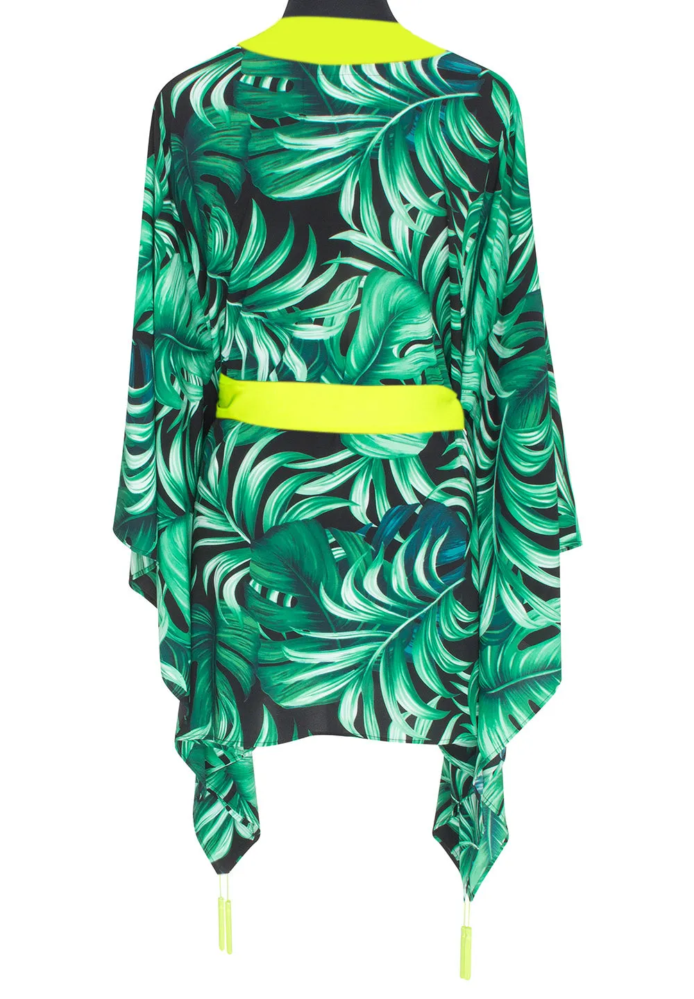 Jungle - Monstera Black / Green Kimono (Neon Yellow)