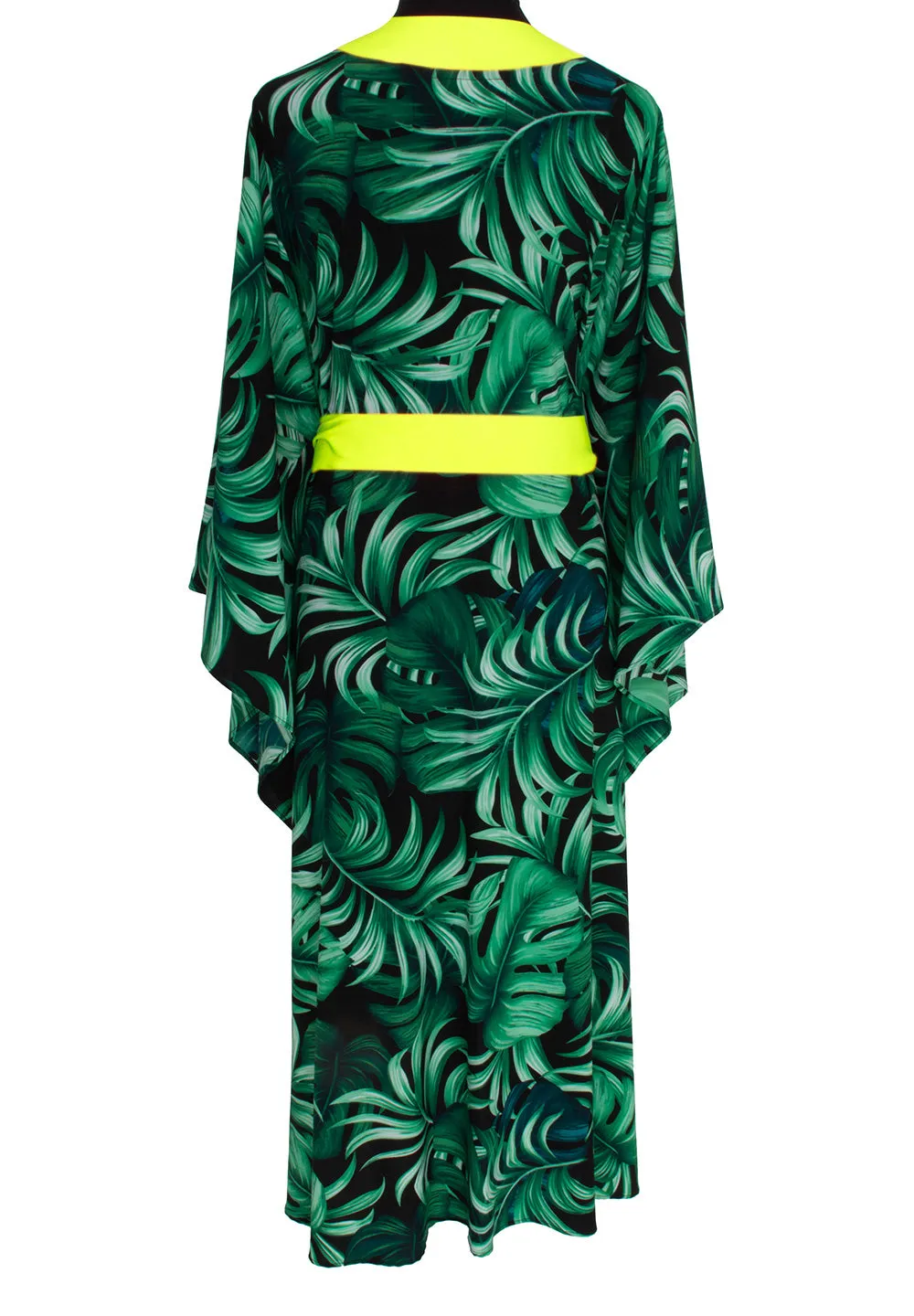 Jungle - Monstera Black / Green Kimono (Neon Yellow)