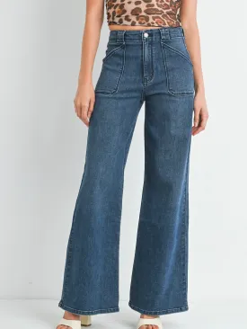 Just Black Denim : Patch Pocket Wide Leg Flare Jean