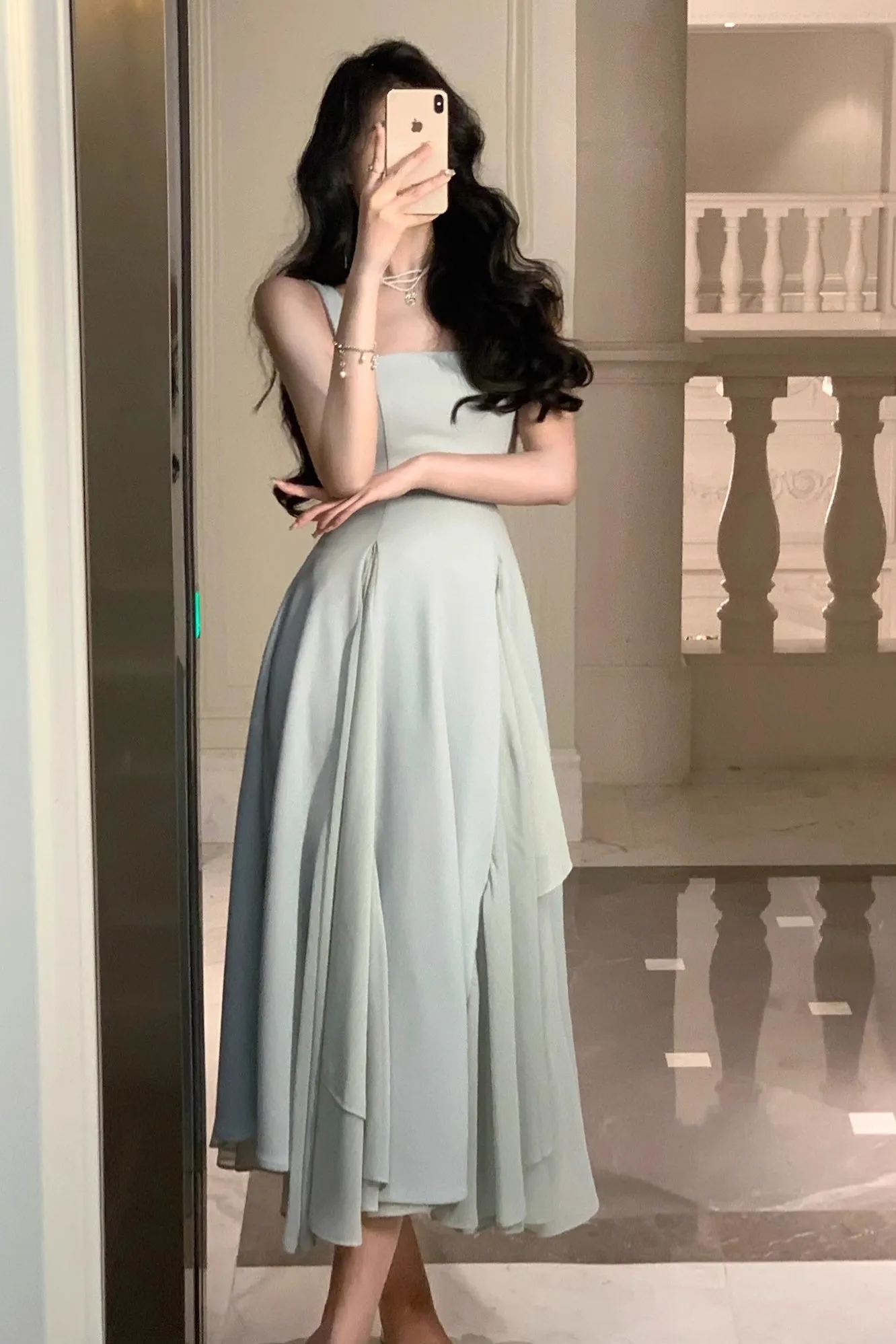 kamahe A Line Square Neck Prom Dress, Ankle Length Elegant Evening Gown