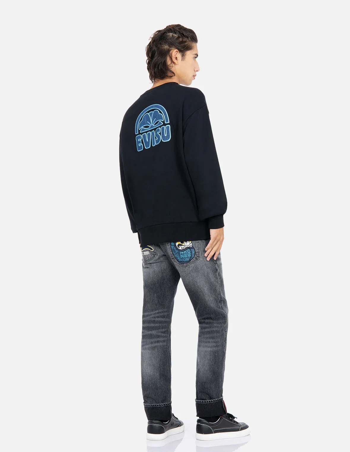 Kamon Logo Denim Appliqué Sweatshirt