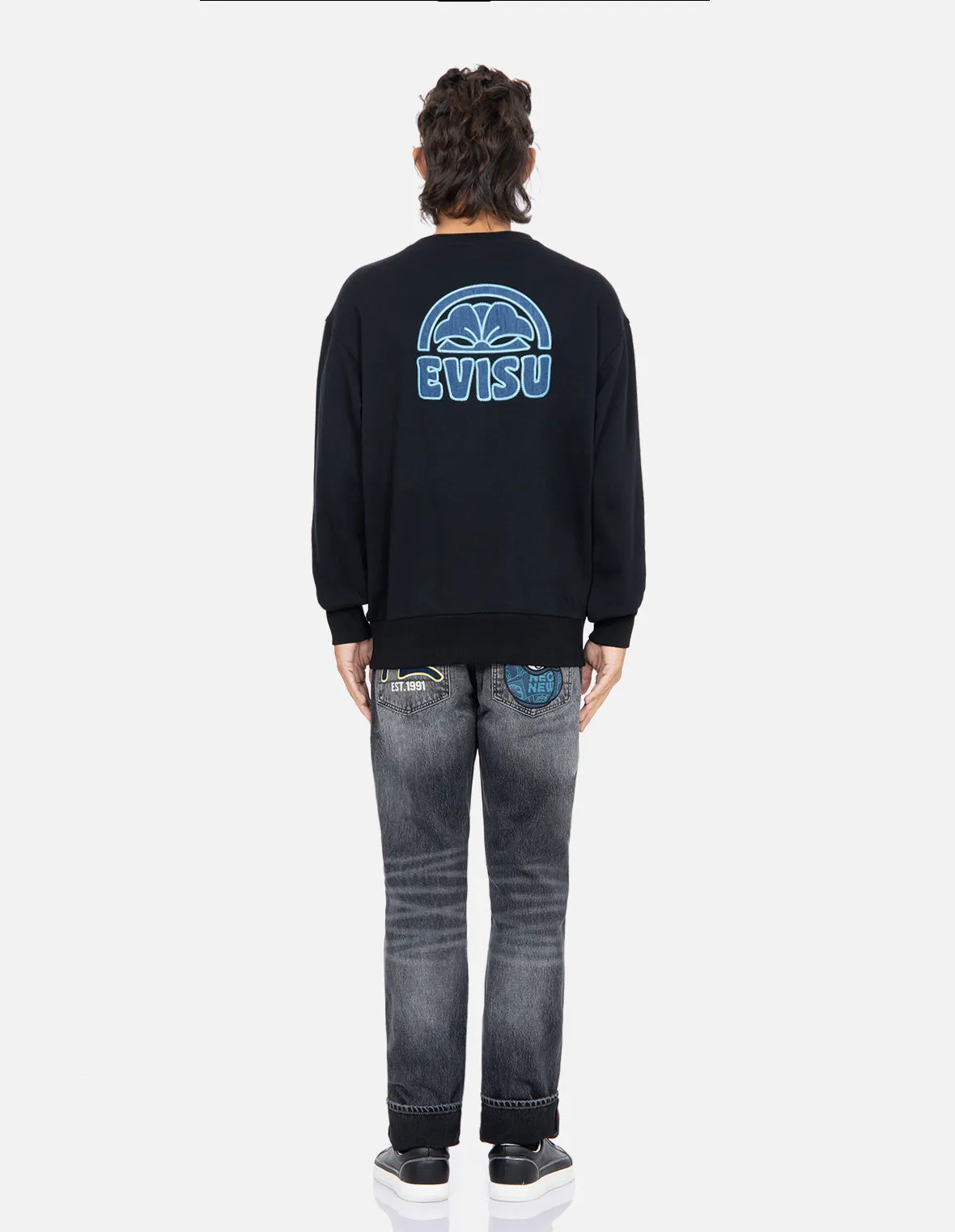 Kamon Logo Denim Appliqué Sweatshirt