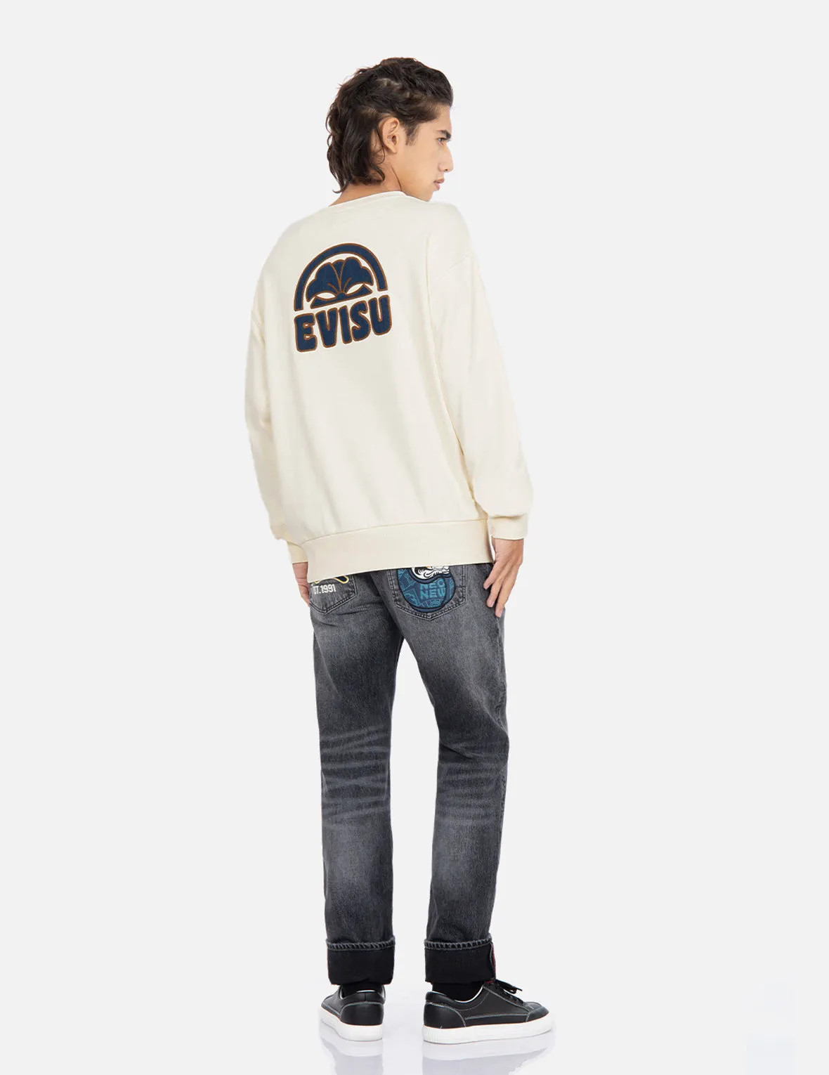 Kamon Logo Denim Appliqué Sweatshirt