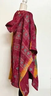 Kantha Knee Length Poncho Coats (Wine and Bronze)