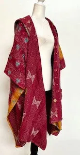 Kantha Knee Length Poncho Coats (Wine and Bronze)