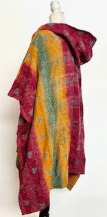 Kantha Knee Length Poncho Coats (Wine and Bronze)