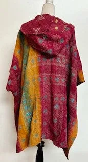 Kantha Knee Length Poncho Coats (Wine and Bronze)