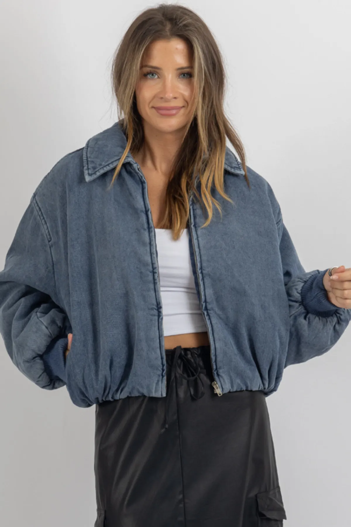 KARINA DENIM BOMBER JACKET