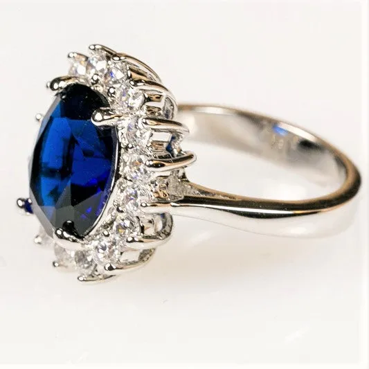 Katie Royal Sapphire 12mm Oval Halo Engagement Ring | 6.5ct