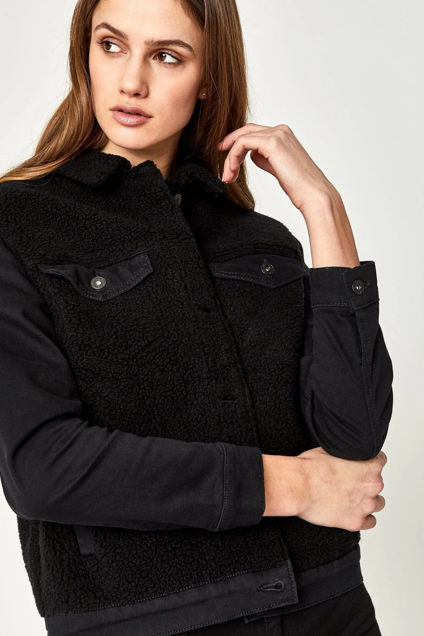 KATY JACKET IN BLACK SHERPA