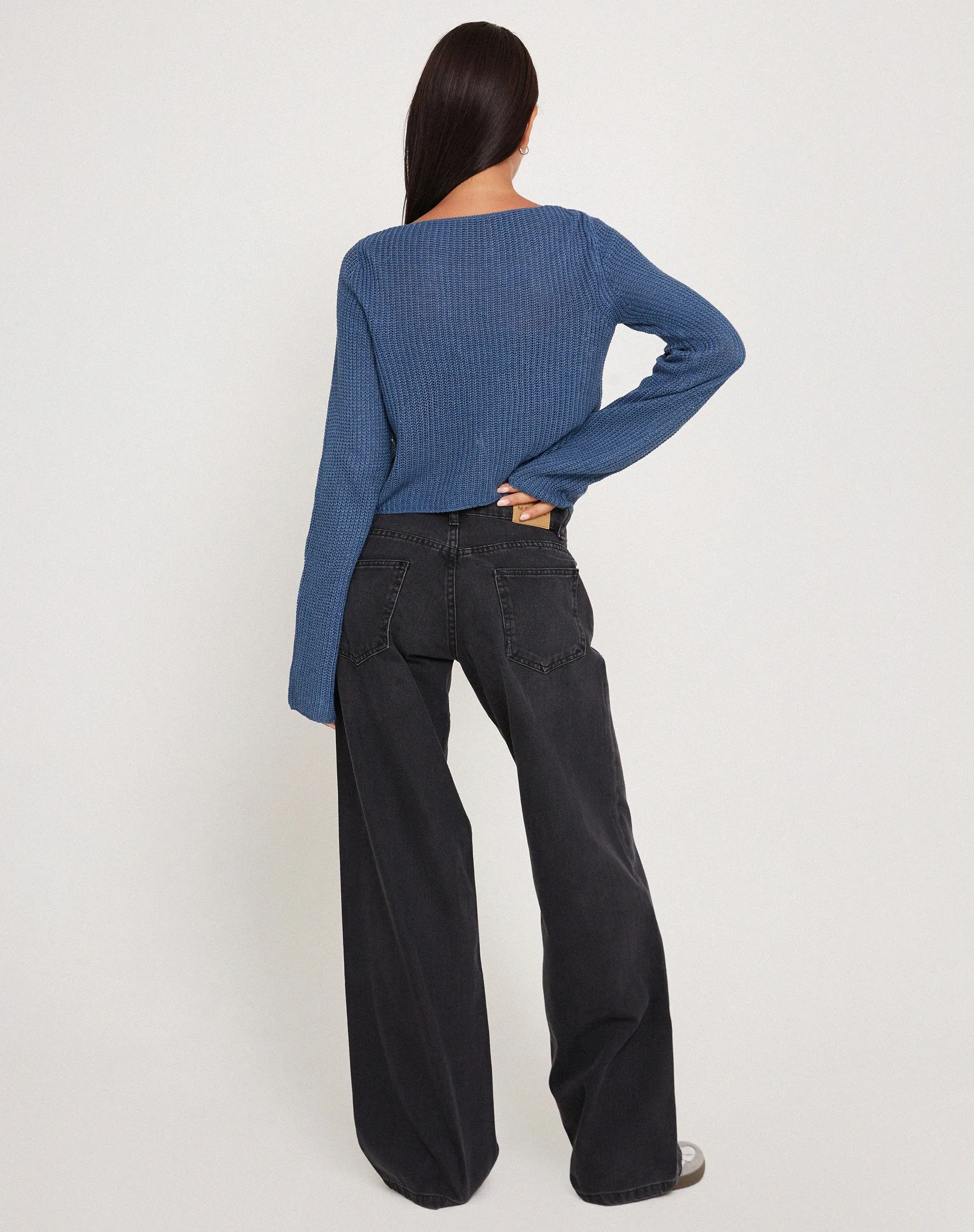 Kazayo Long Sleeve Knit Top in Midnight Blue