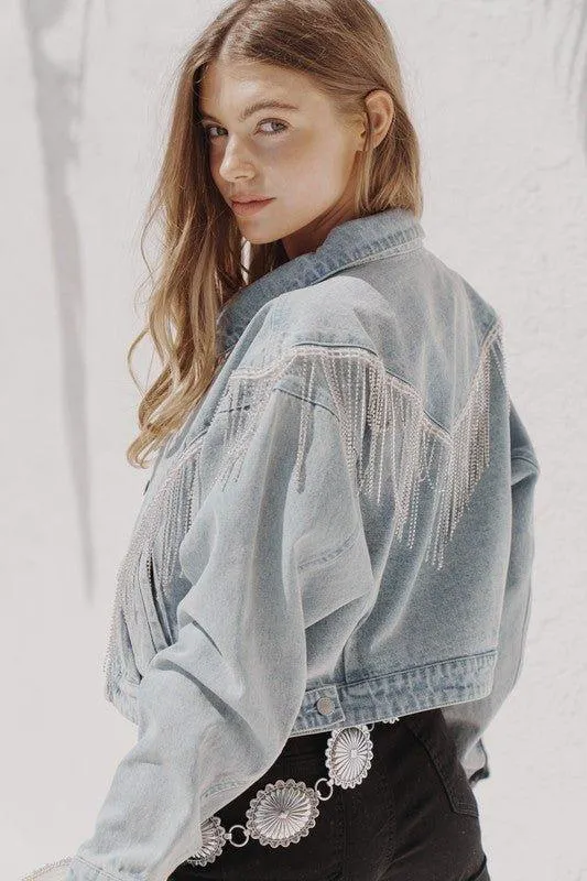 Kendal Rhinestone Fringe Denim Jacket