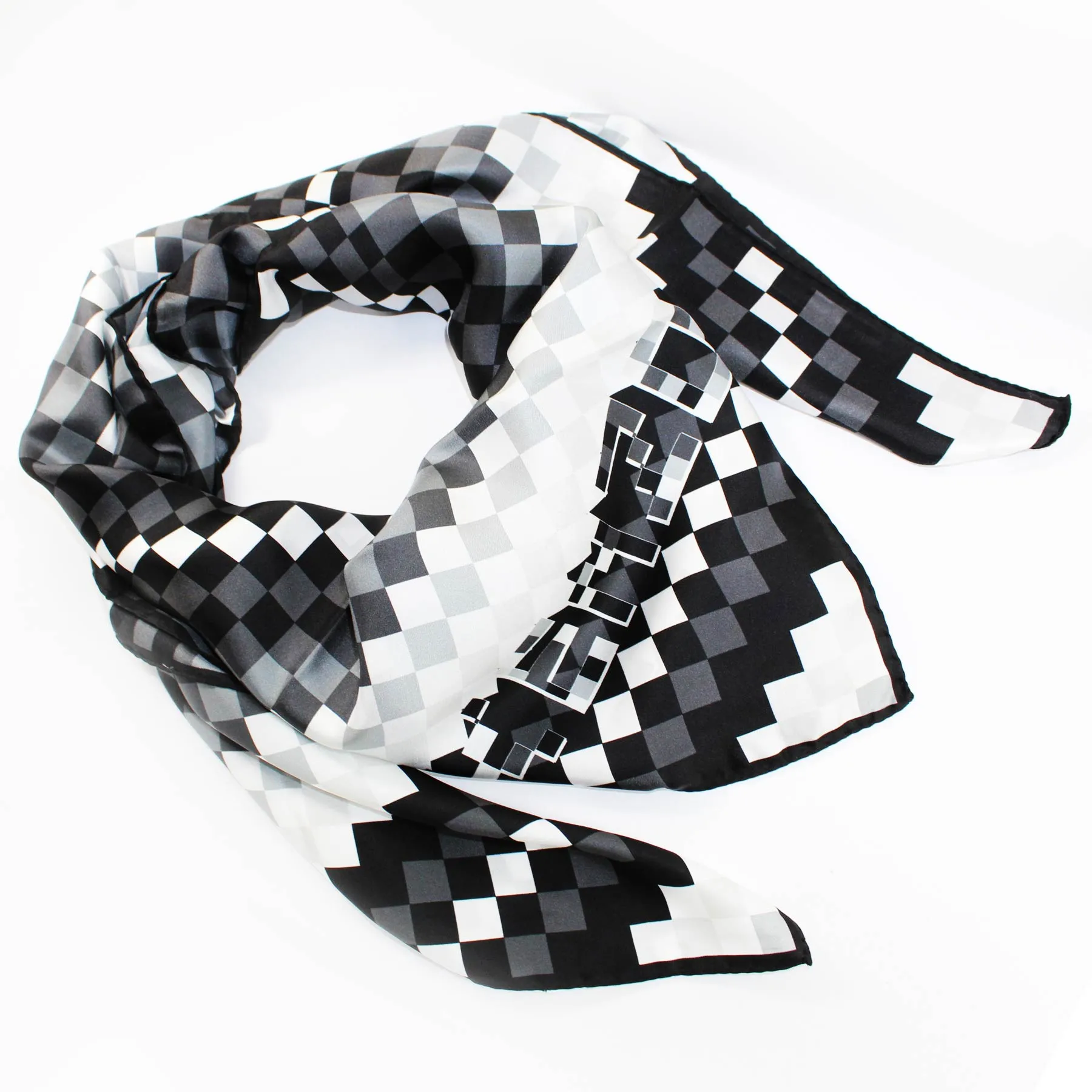 Kenzo Scarf Black White Design - Large Twill Silk Square Foulard SALE