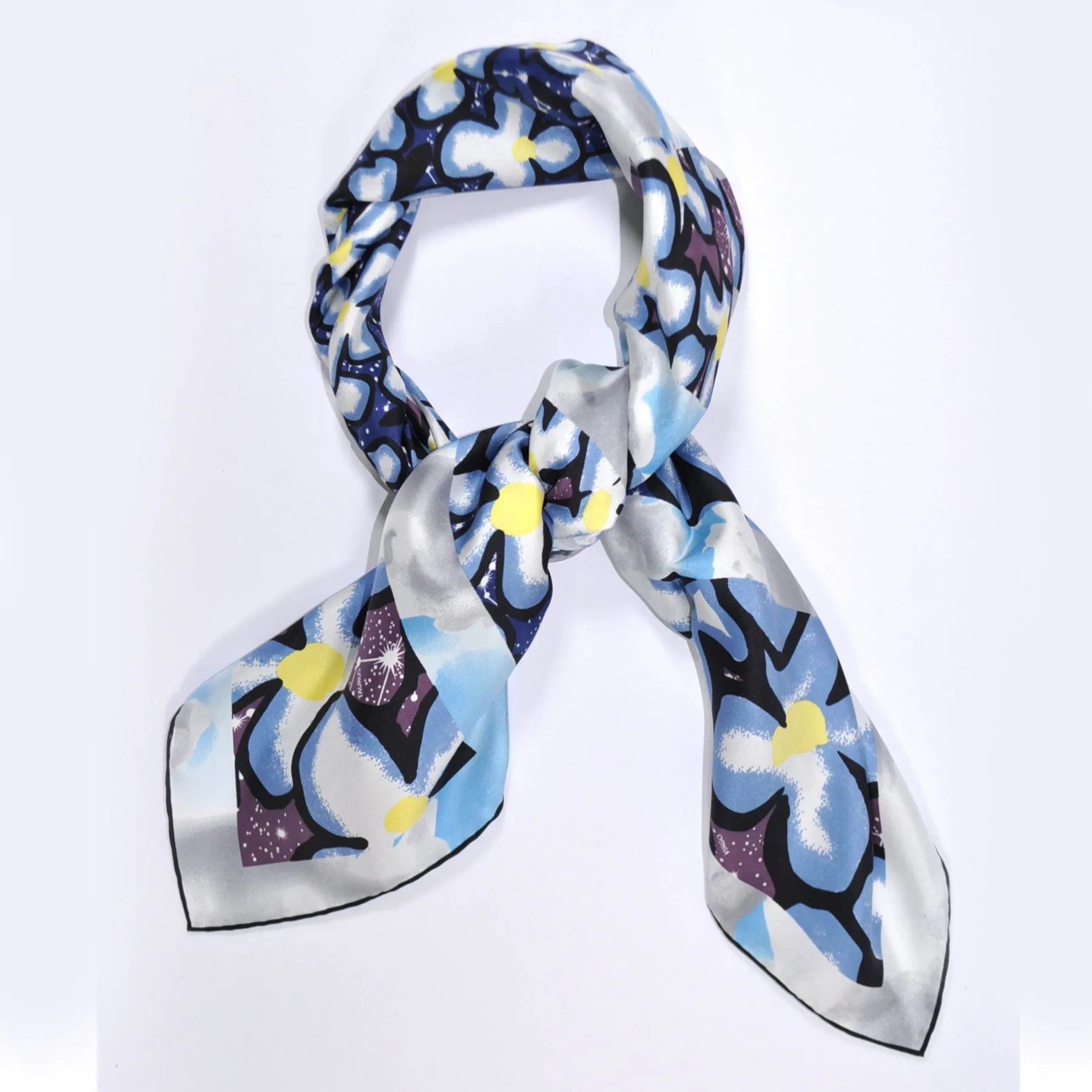 Kenzo Scarf Midnight Blue Floral Horoscope Print Silk Large Square Scarf SALE