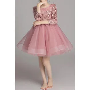 Ketty More Kids Girls Beautiful Sequin Decorated Round Neck Long Sleeve Charming Frock Style Princess Dress -KGDC39671