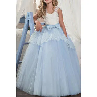 Ketty More Kids Girls Lace Decorated Silk Bow Wedding Dress-KGDC2663