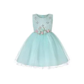 Ketty More Kids Girls Restful Round Neck Summer Sleeveless Beautiful Flower Decorated Party Dress -KGDC2656