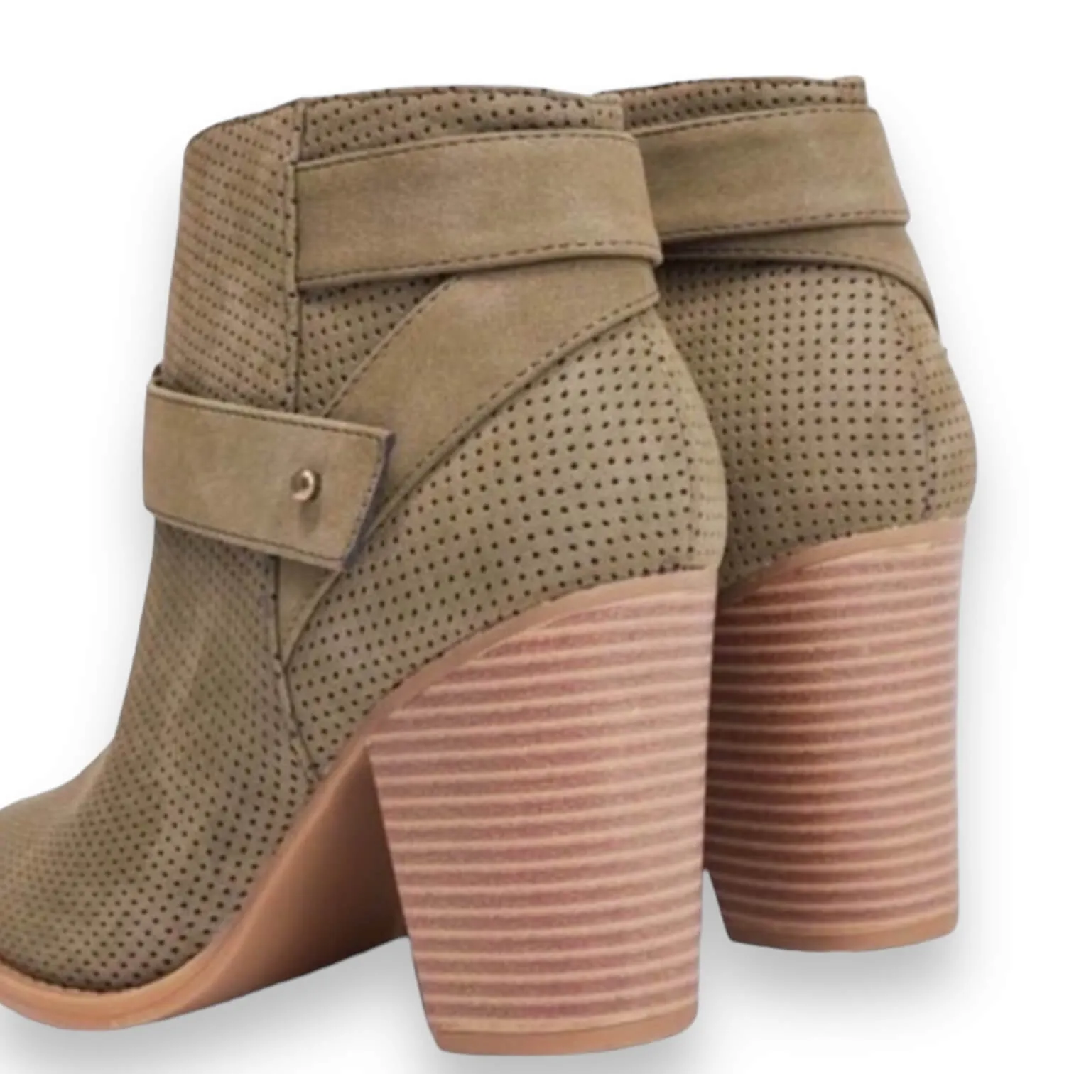 Khaki Green Woodgrain Heel Ankle Boots