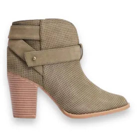 Khaki Green Woodgrain Heel Ankle Boots