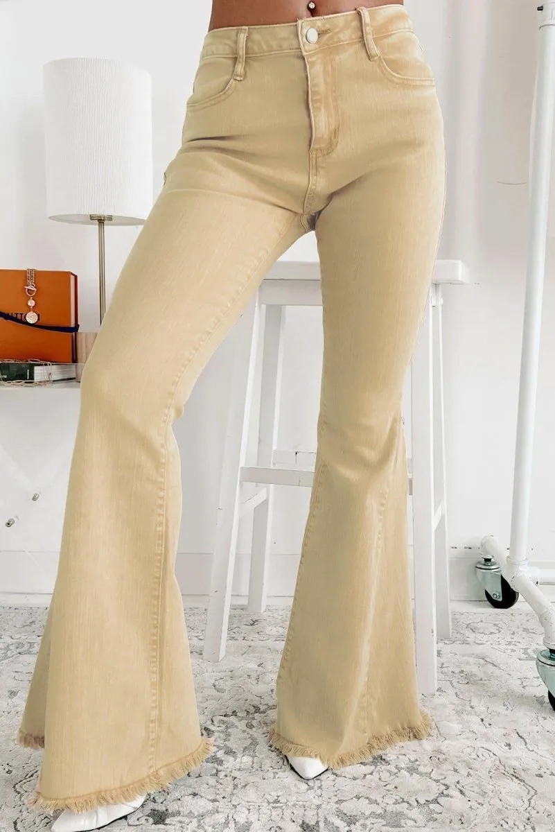 Khaki High Waisted Wide Leg Denim