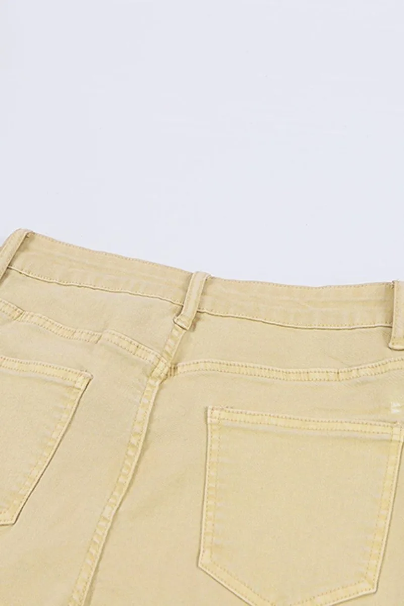 Khaki High Waisted Wide Leg Denim