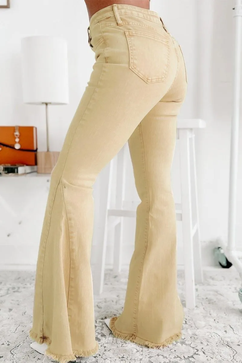 Khaki High Waisted Wide Leg Denim