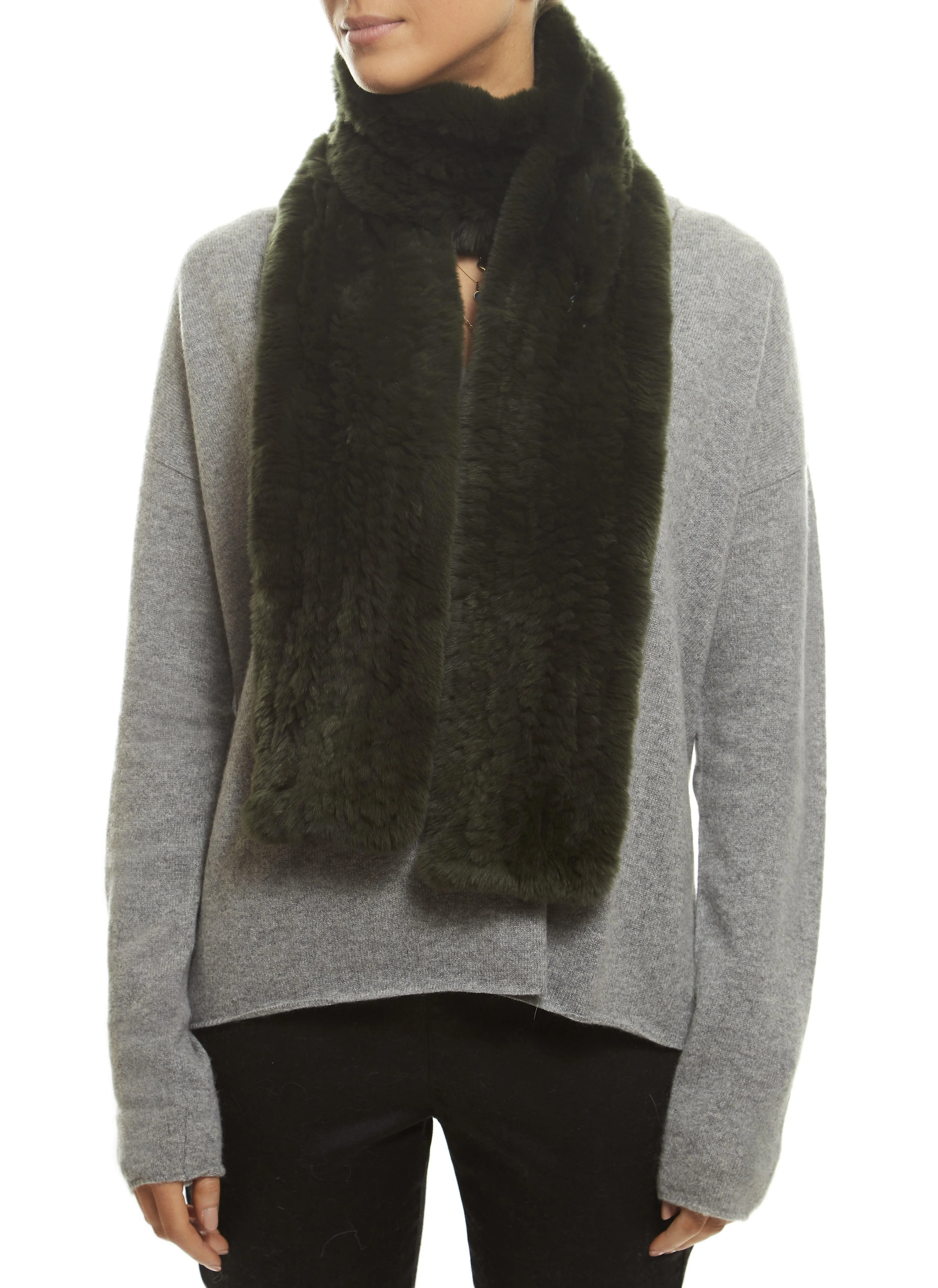 Khaki 'Open' Real Rex Rabbit Fur Scarf