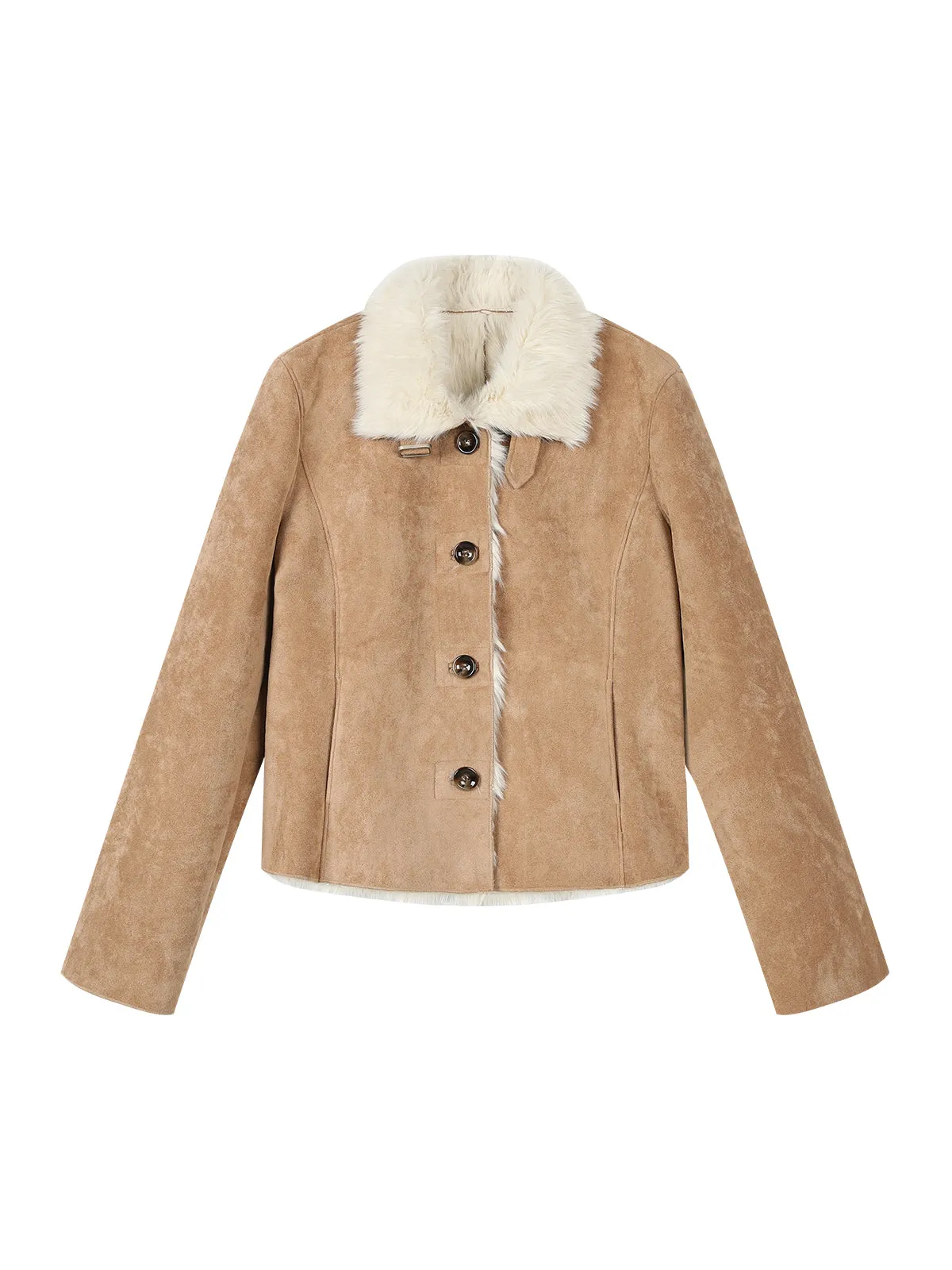 Khaki Shearling Fur-Lined Jacket