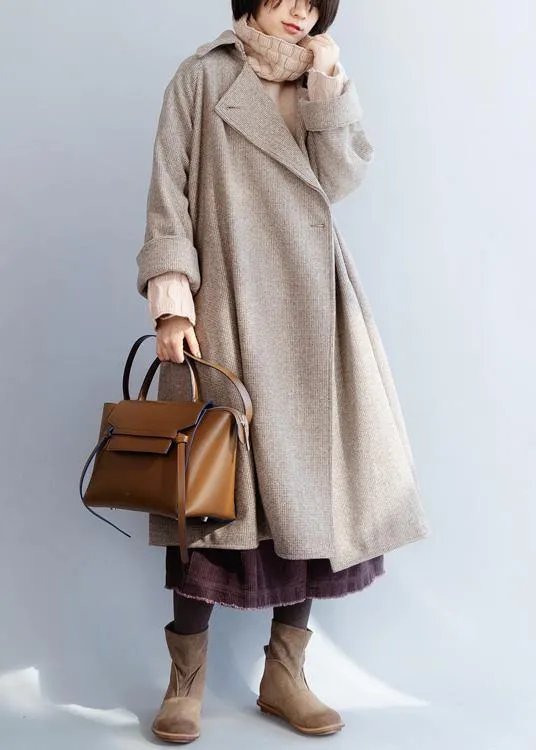 khaki Woolen Coat Women Loose fitting flare sleeve Jackets & Coats winter jackets