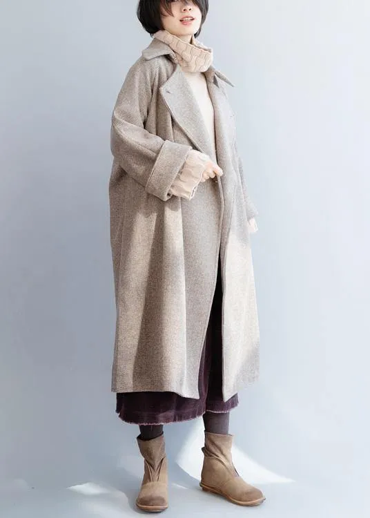 khaki Woolen Coat Women Loose fitting flare sleeve Jackets & Coats winter jackets