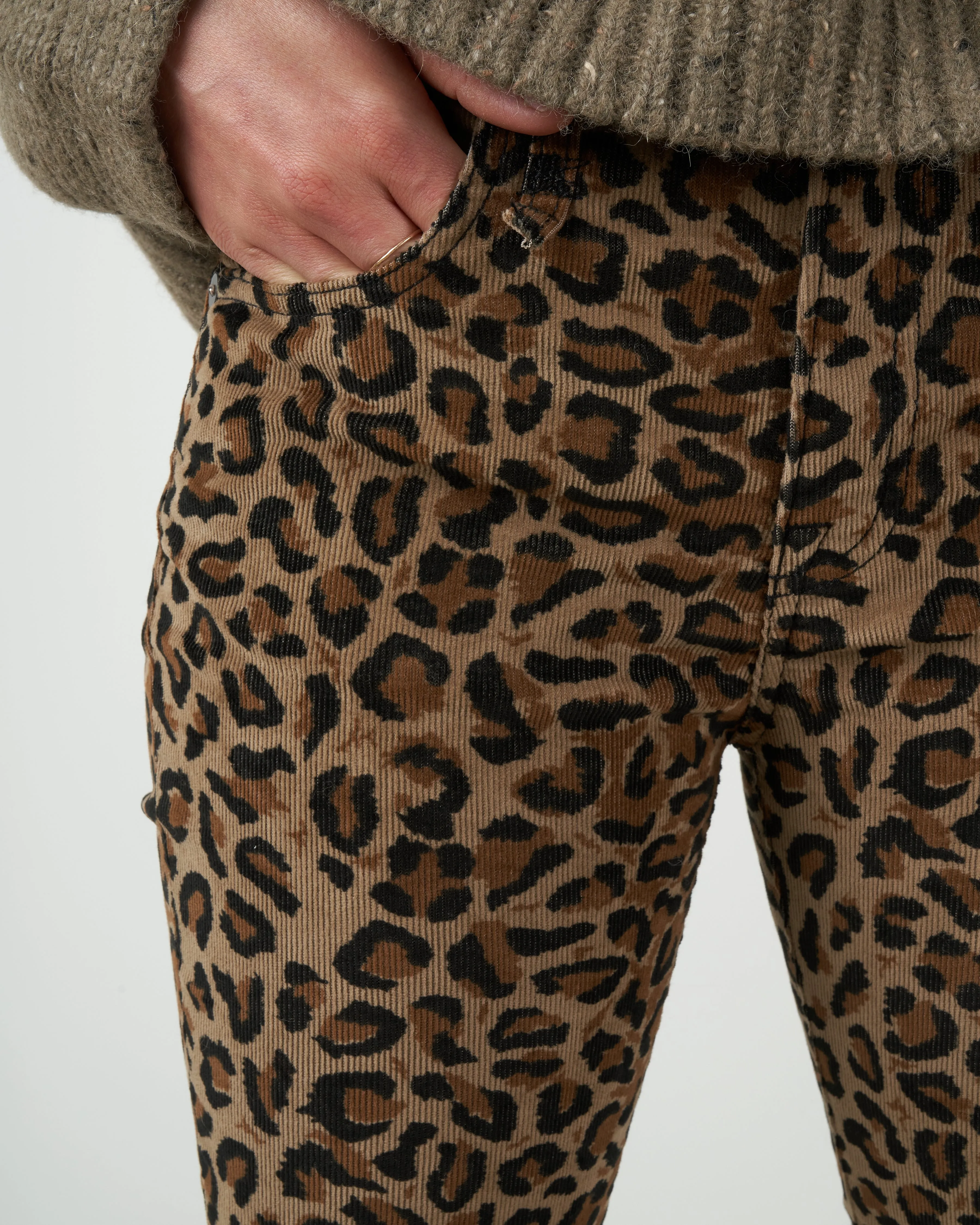 kick fit corduroy pant - tan leopard