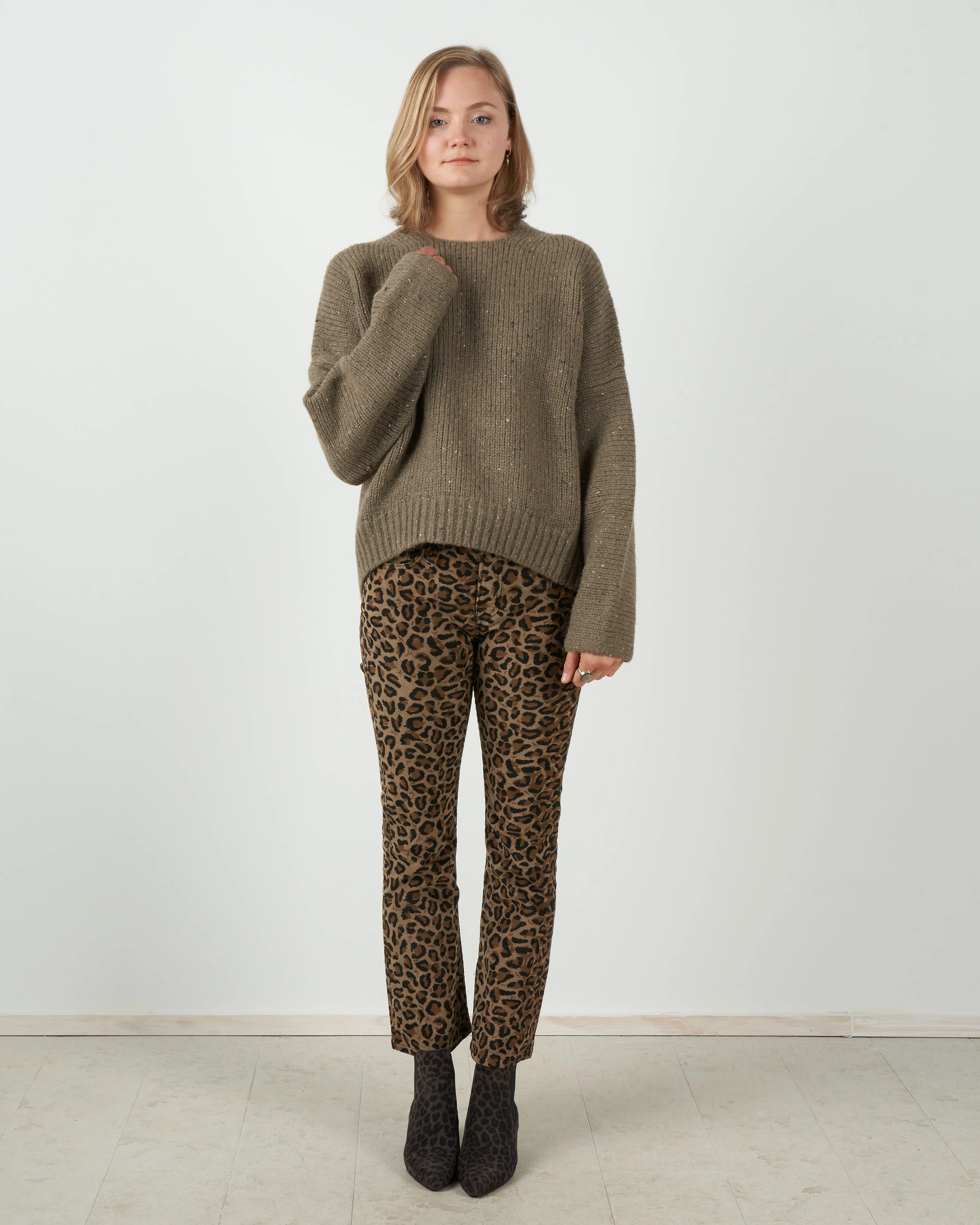 kick fit corduroy pant - tan leopard