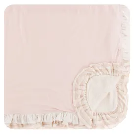 KicKee Pants Sherpa-Lined Double Ruffle Toddler Blanket - Macaroon w/Everyday Heroes Sweet Stripe