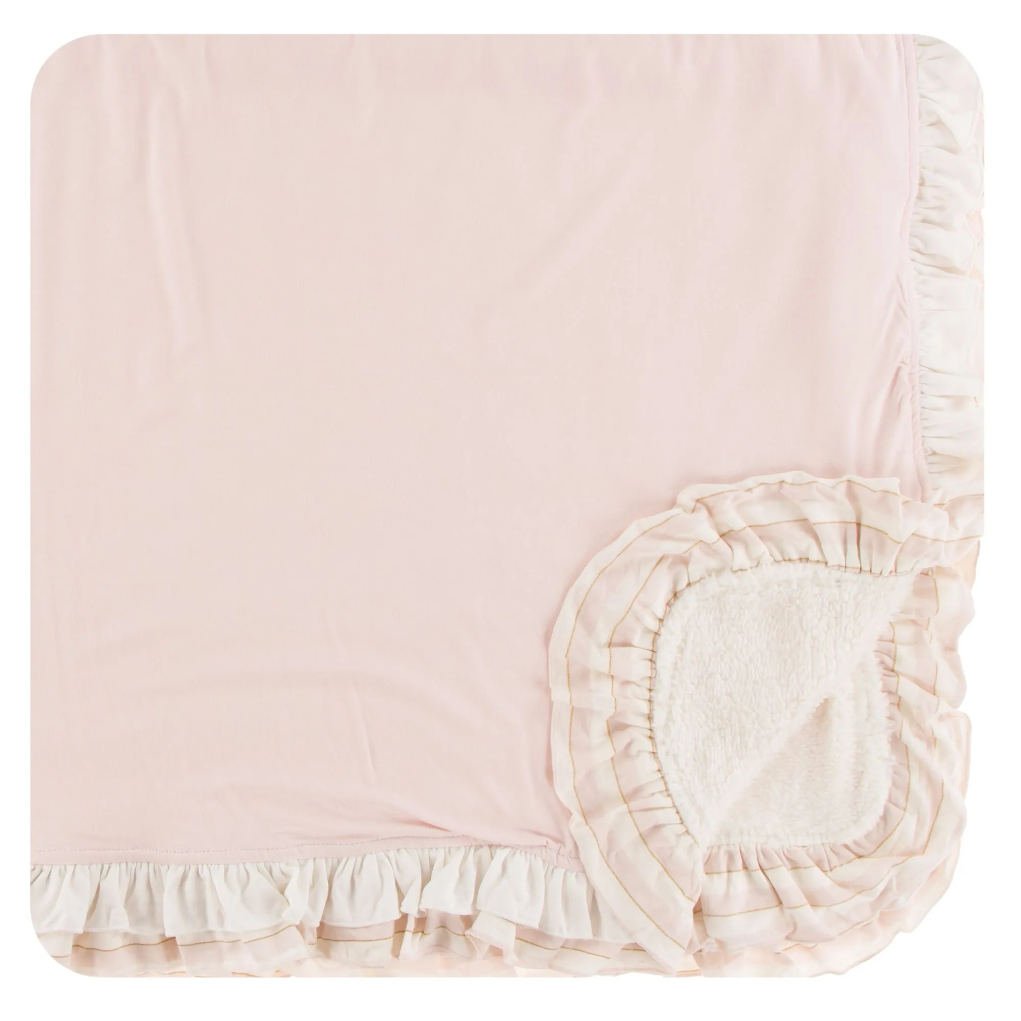 KicKee Pants Sherpa-Lined Double Ruffle Toddler Blanket - Macaroon w/Everyday Heroes Sweet Stripe