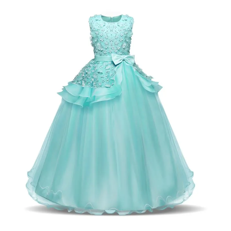 Kid Girls Elegant Flower Princess Long Gown Girls Evening Party Dress - KGD8332