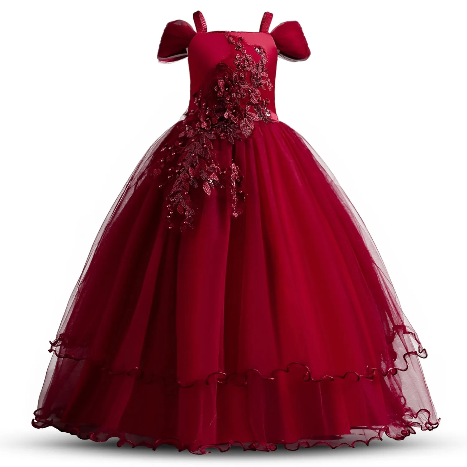 Kid Girls Elegant Flower Princess Long Gown Girls Evening Party Dress - KGD8332