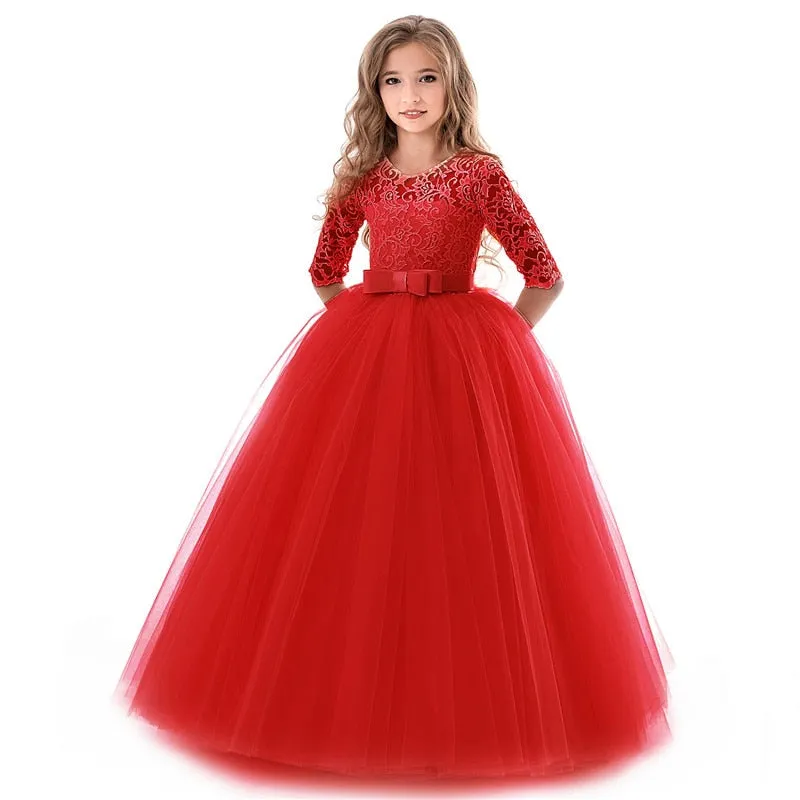 Kid Girls Elegant Flower Princess Long Gown Girls Evening Party Dress - KGD8332