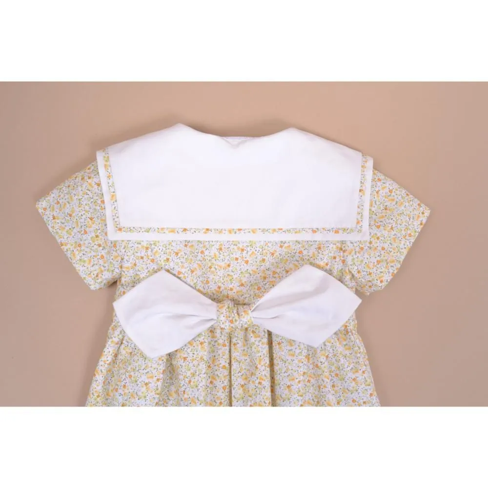 Kidiwi Yellow Floral Dress with Embroidered Sailor Collar