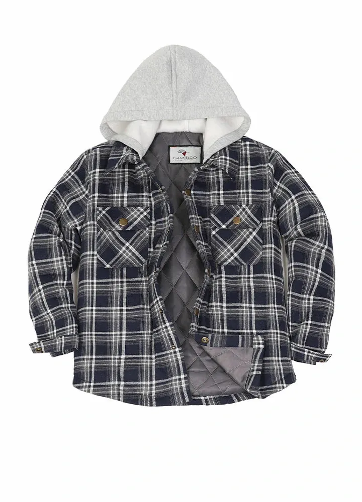 Kids Boys and Girls Quilted Lined Hooded Flannel Shirt Jacket,Snap Button