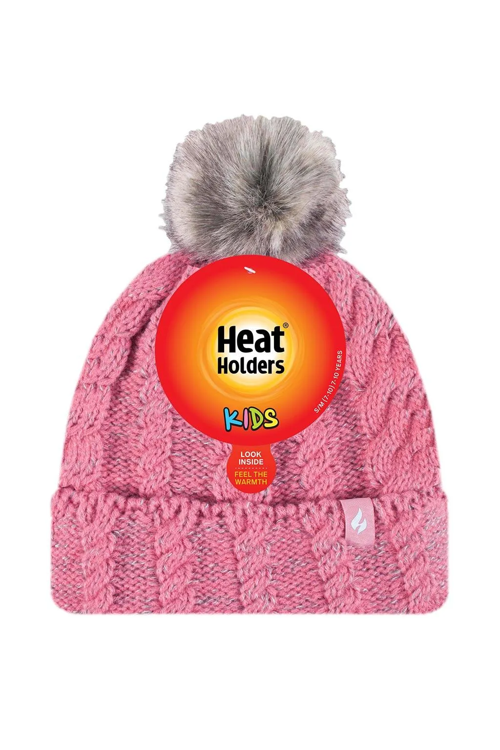 Kids' Cable Knit Roll Up Pom Pom Hats