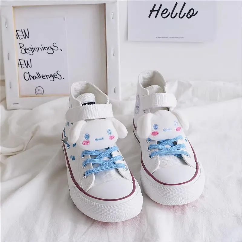 Kids Cute Cartoon Pattern Velcro High Top Canvas Girls Shoes