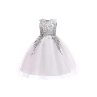 Kids Girls Elegant Round Neck Wedding Dress - C6127TCKGD