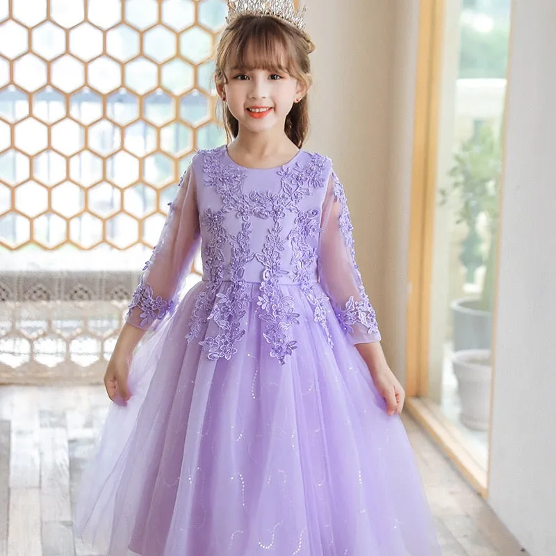 Kids Girls Red Dress Lace Prom Ball Gown Toddler Kids Clothing Wedding Evening Formal Dress - KGD8364